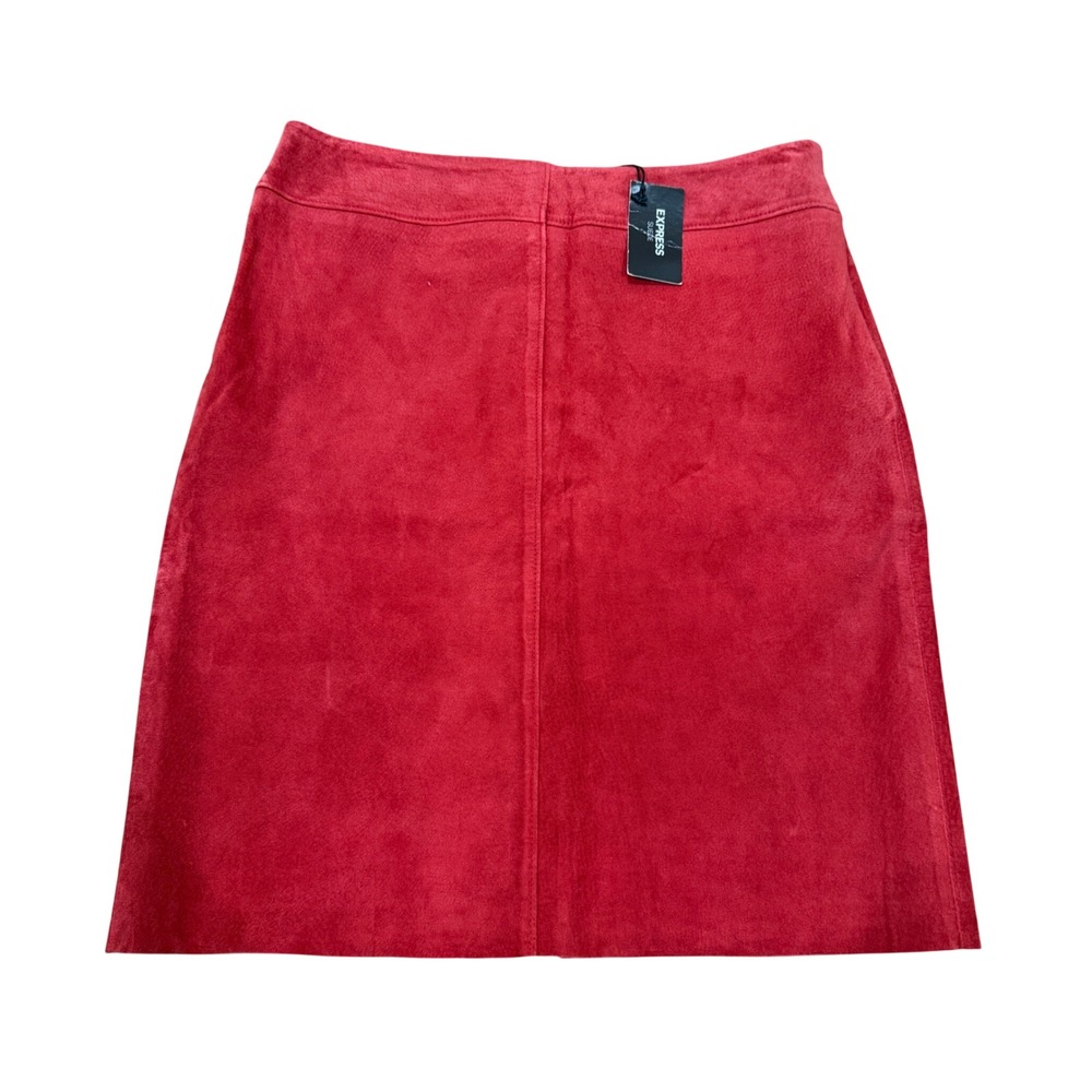 Express World Brand Red‎ Suede Leather A-Line Mini Skirt Size 5/6 Small NWT